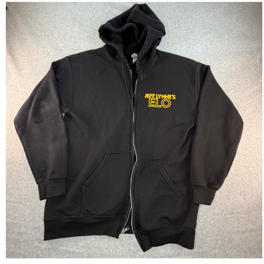 Jeff Lynnes ELO Over‎ & Out Tour Zip Up Hoodie Black Mens Medium Gildan